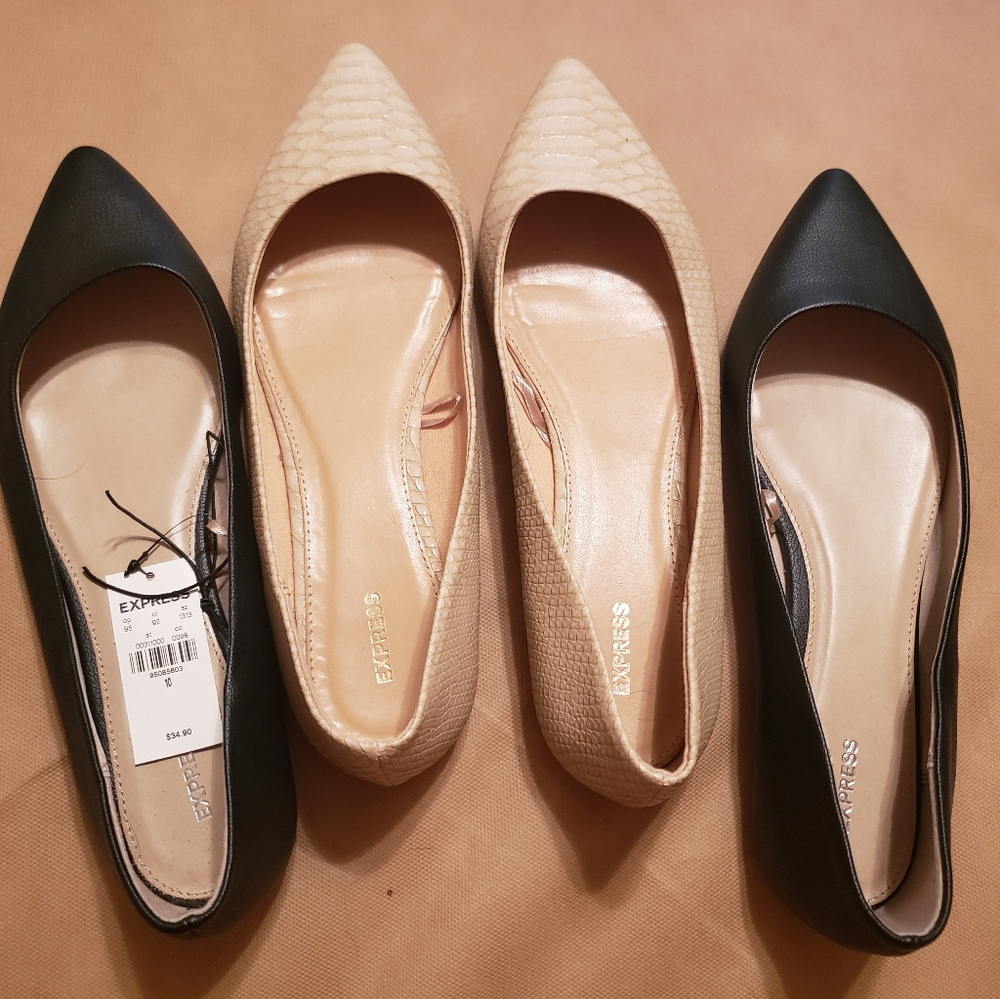 Express Flats Size 10 Cream and Black